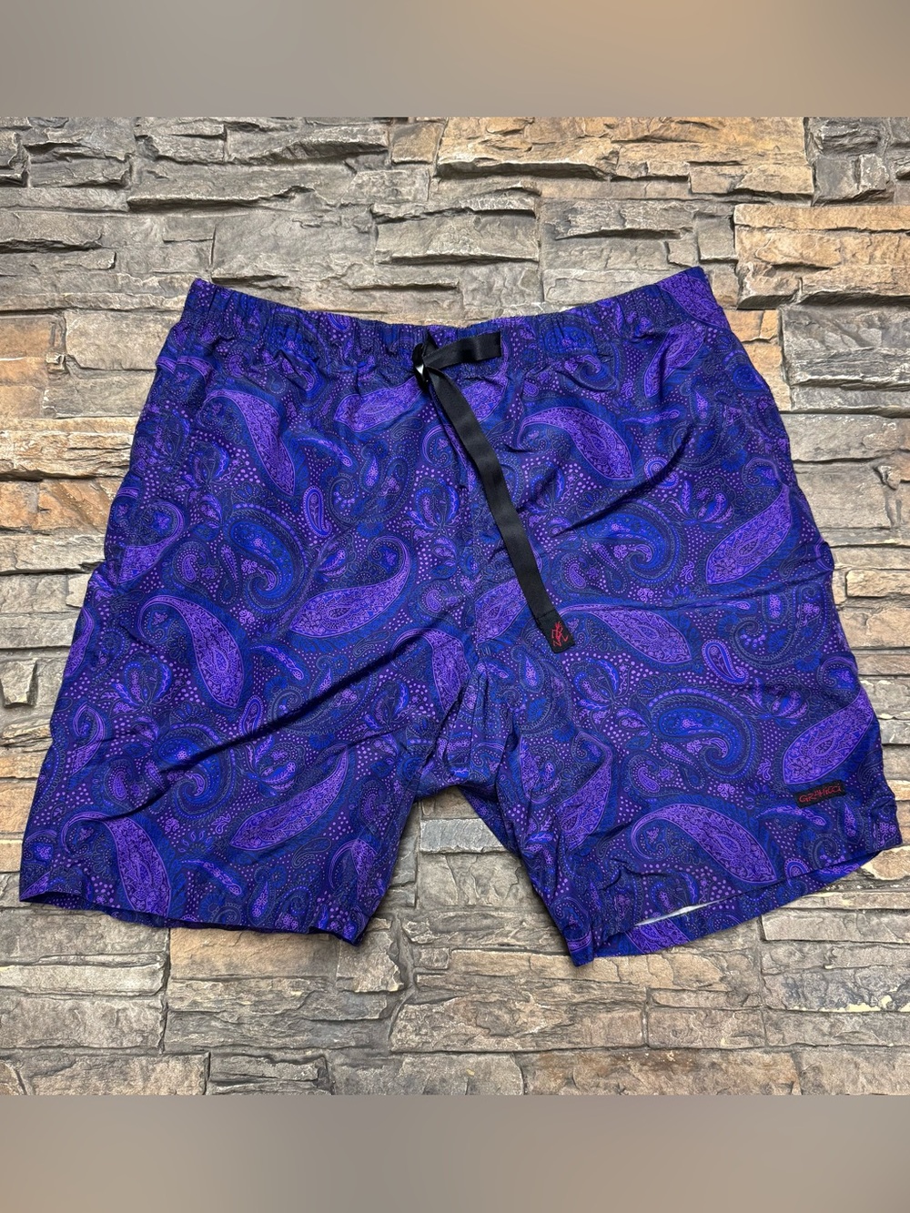 Vintage Gramicci Shorts Mens XL Purple Nylon Quick Belt Packable Hike Paisley